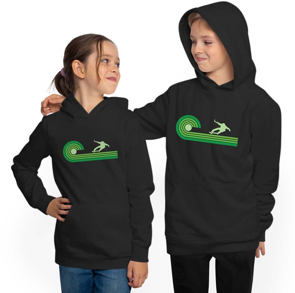 Kids Hoodie Skater Sweater - Retro Skater on Green Wave i545